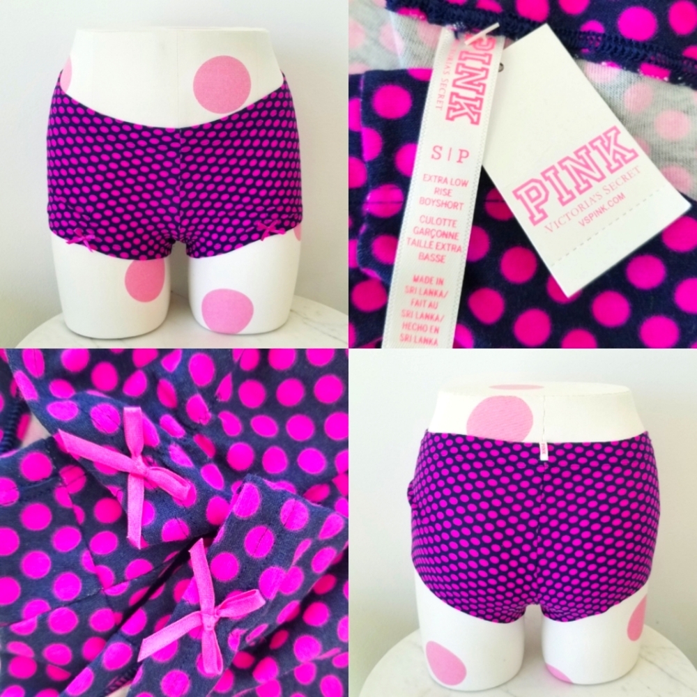 Victoria's Secret PINK Vintage Extra Low Rise Boyshort Panty Polka Dots NWT